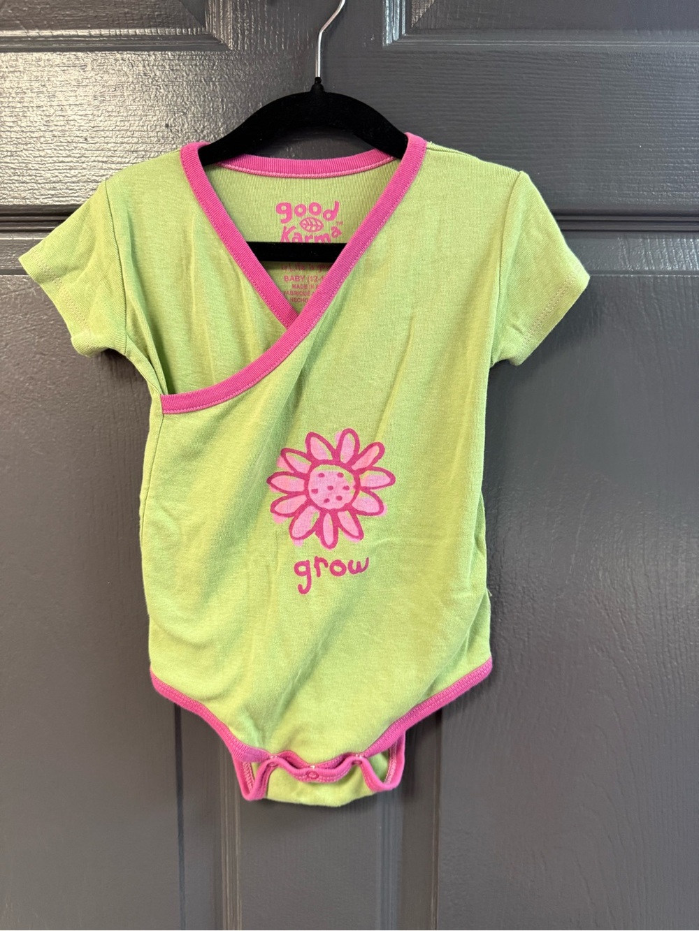 Life Is Good Green and Pink 'Grow' Wrap-Front Baby One-Piece